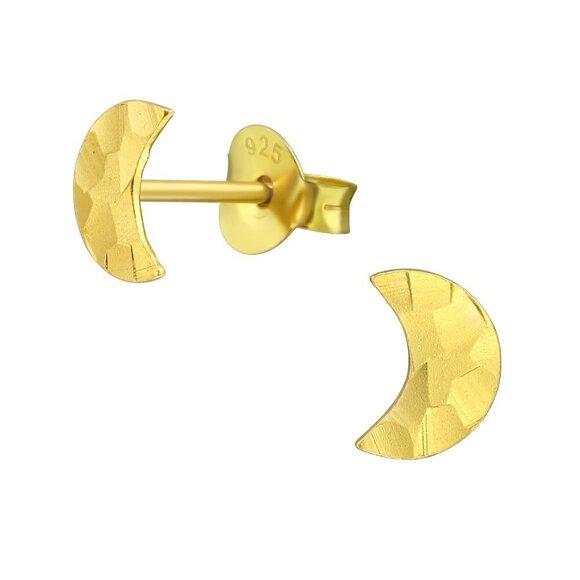 14k Gold Vermeil Dainty Moon Stud Earrings - Picture 1 of 8